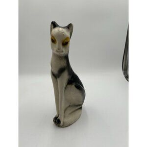 Vintage Chalkware Siamese Cat Figurine Tabby black, and white Carnival Prize